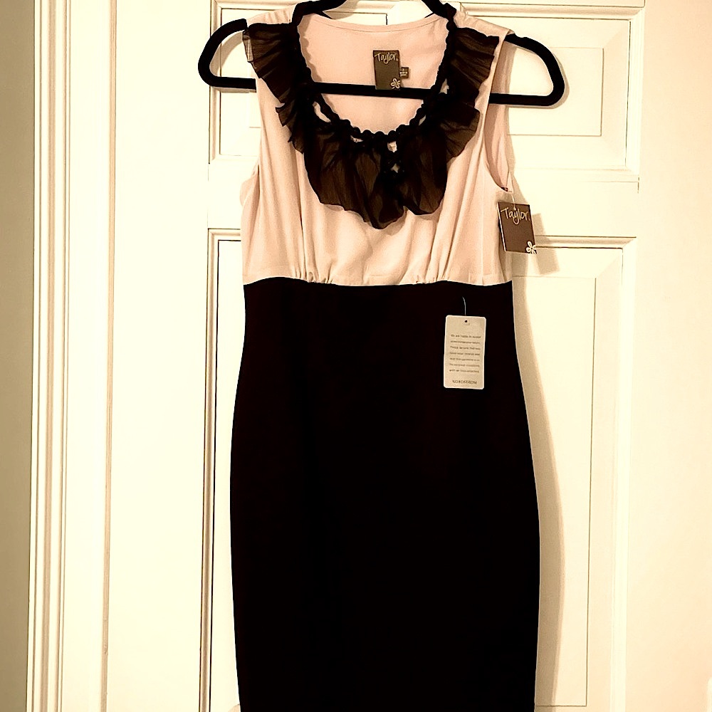 Taylor Pink and Black Sheath Cocktail Dress